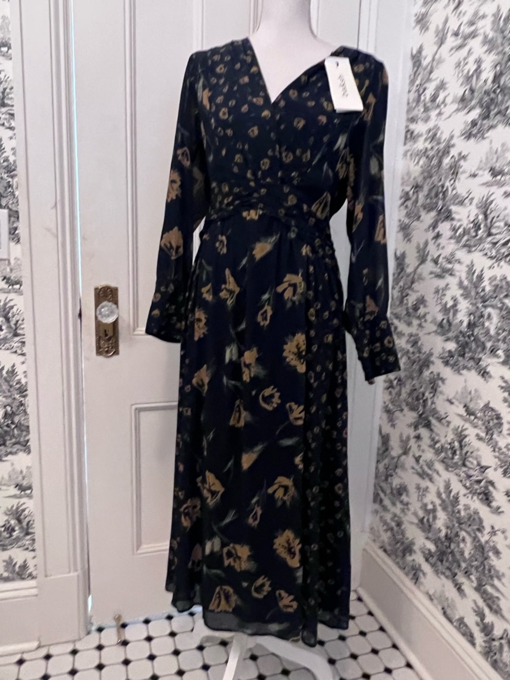 BASH Navy Floral Wrap Maxi Dress - Large